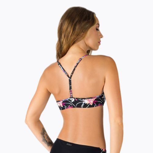 ROXY Active Bralette maudymosi kostiumėlio viršutinė dalis antracito/ gėlių spalvos srautas