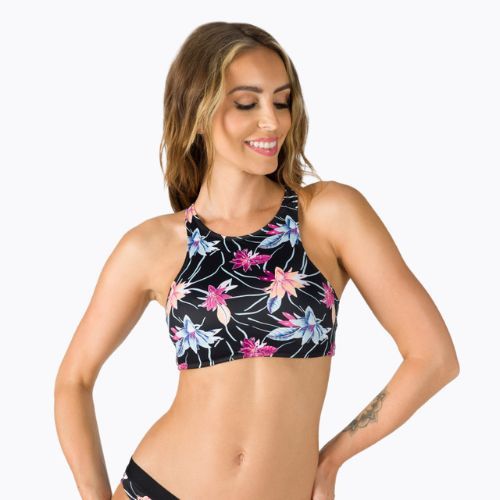 ROXY Active Crop Top maudymosi kostiumėlio viršutinė dalis antracito/ gėlių spalvos