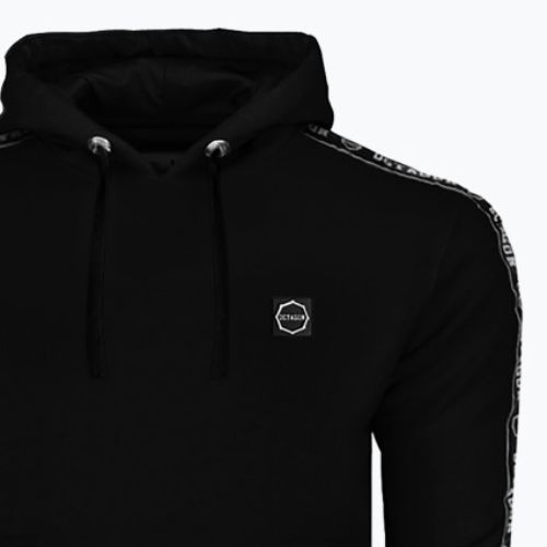 Vyriškas aštuonkampio formos dryžuotas kapišonas su gobtuvu juodas