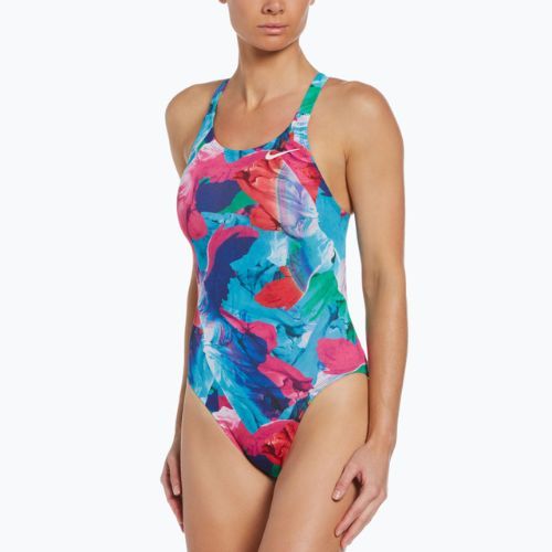 Moteriškas vientisas maudymosi kostiumėlis Nike Multiple Print Fastback purpurinės spalvos NESSC010-593