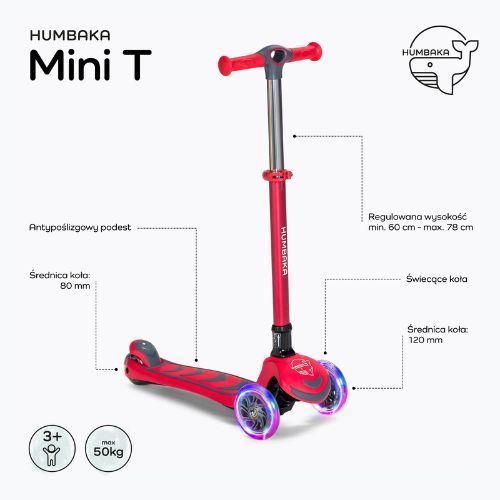 HUMBAKA Mini T vaikiškas triratis paspirtukas HBK-S6T raudonos spalvos