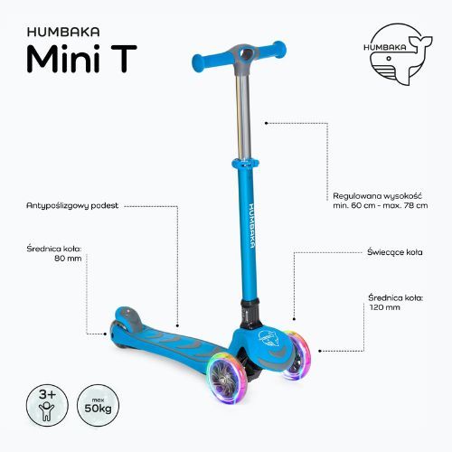 HUMBAKA Mini T vaikiškas triratis paspirtukas mėlynos spalvos HBK-S6T