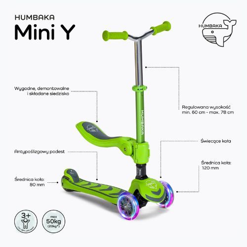 Vaikiškas triratis motoroleris HUMBAKA Mini Y žalias HBK-S6Y