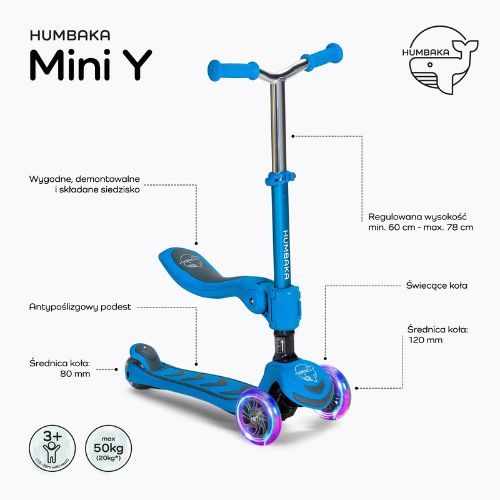 HUMBAKA Mini Y vaikiškas triratis paspirtukas mėlynas HBK-S6Y