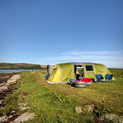 Vango pripučiama kelioninė kėdė Donut Flocked pilkai raudonos spalvos CHQDONUT N33TI8