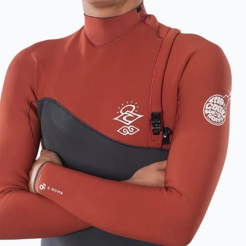 Vyriškos Rip Curl E Bomb 2/2 mm Zip Free pilkai raudonos plaukimo putos WSM8YE