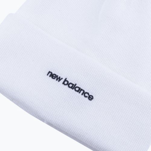 Moteriškos žieminės kepurės New Balance Knit Cuffed Beanie kepurės su rankogaliais siuvinėtos baltos spalvos LAH13032WT