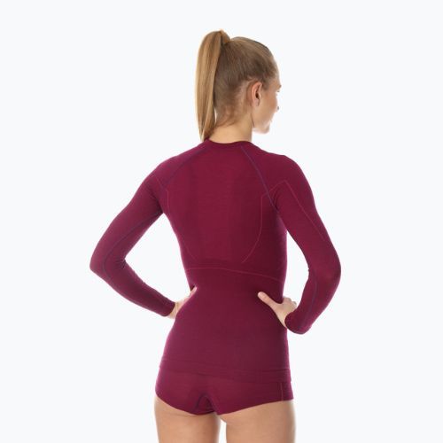 Moteriški termoaktyvūs marškinėliai Brubeck Active Wool slyvų spalvos