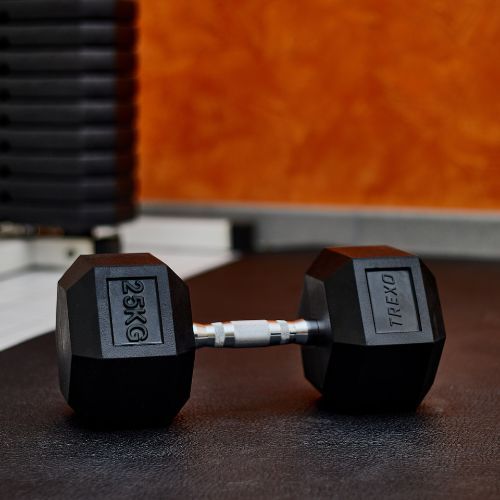 TREXO Hex HXD250 gumuoti hanteliai 25 kg