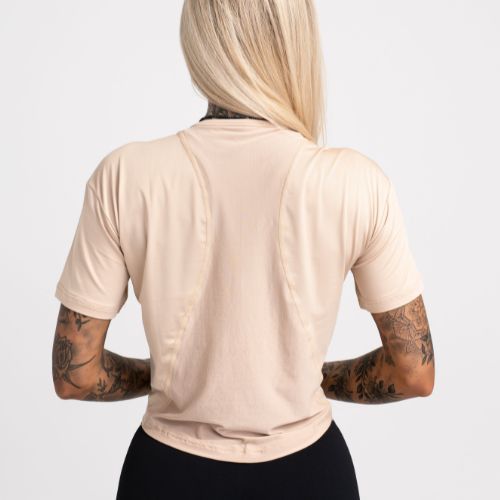 Moteriški treniruočių marškinėliai Gym Glamour Sport Beige 427
