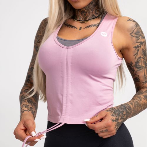 Moterų treniruočių viršutinė dalis Gym Glamour Drawstring Pink 447
