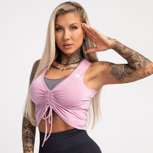 Moterų treniruočių viršutinė dalis Gym Glamour Drawstring Pink 447