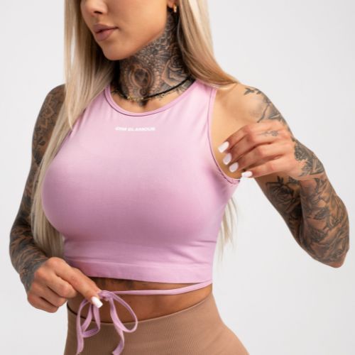 Moterų treniruočių viršutinė dalis Gym Glamour Tied Pink 442