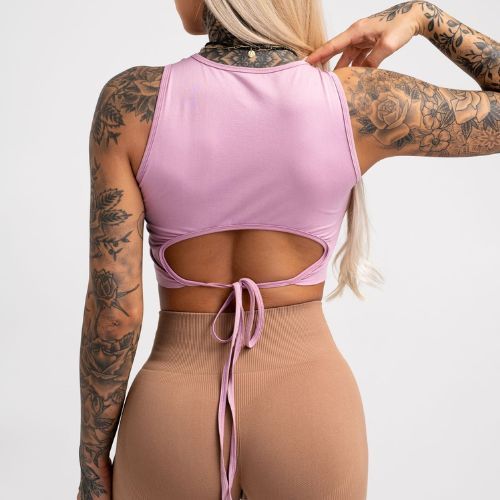 Moterų treniruočių viršutinė dalis Gym Glamour Tied Pink 442