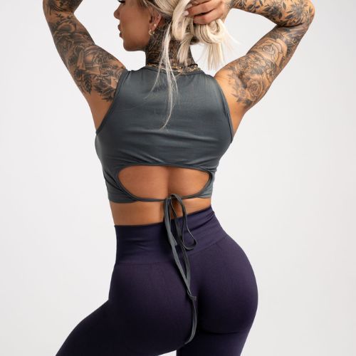Moterų treniruočių viršutinė dalis Gym Glamour Tied Silver Grey Grey 444