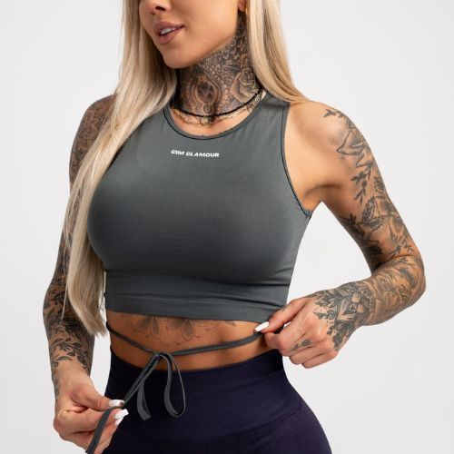 Moterų treniruočių viršutinė dalis Gym Glamour Tied Silver Grey Grey 444