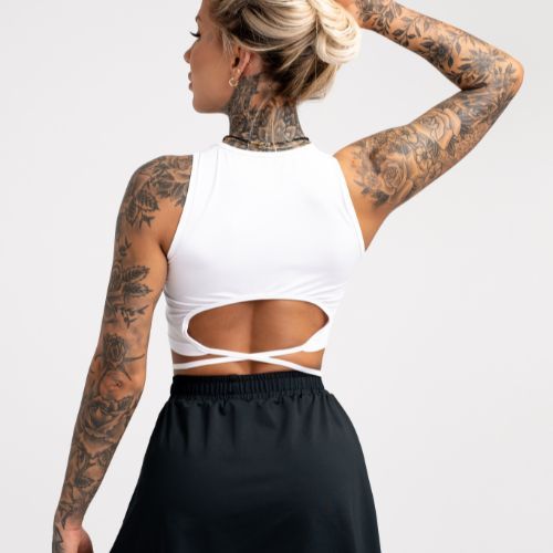 Moterų treniruočių viršutinė dalis Gym Glamour Tied White 441