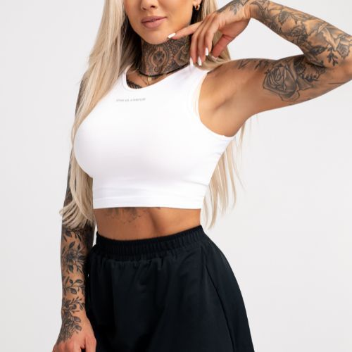 Moterų treniruočių viršutinė dalis Gym Glamour Tied White 441
