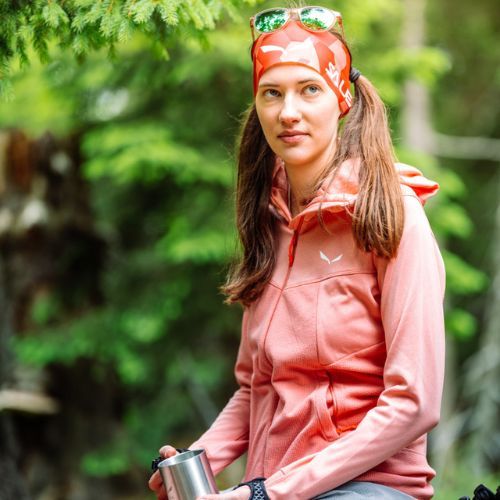 Salewa Puez Hybrid PL FZ Hoody moteriškas vilnonis džemperis šviesiai rožinės spalvos 00-0000027389