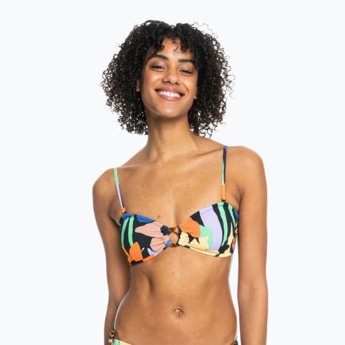 ROXY Color Jam Bandeau maudymosi kostiumėlio viršutinė dalis antracito spalvos su gėlėmis Jammin