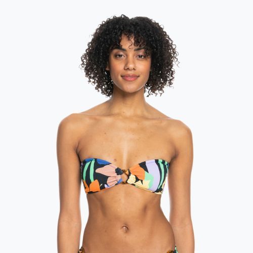 ROXY Color Jam Bandeau maudymosi kostiumėlio viršutinė dalis antracito spalvos su gėlėmis Jammin
