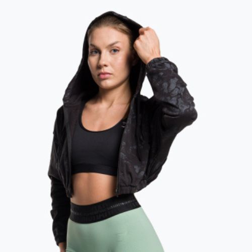 Moteriški treniruočių marškinėliai Gymshark KK Twins Zip Up Crop black/blue