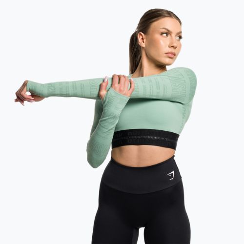 Moteriška Gymshark Vision Crop Top treniruočių palaidinė ilgomis rankovėmis žalia/juoda