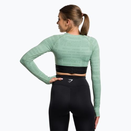Moteriška Gymshark Vision Crop Top treniruočių palaidinė ilgomis rankovėmis žalia/juoda