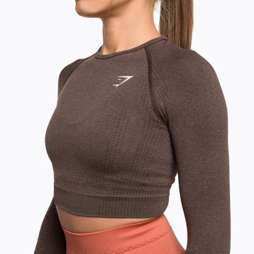 Moteriška treniruočių viršutinė dalis ilgomis rankovėmis Gymshark Vital Seamless Crop Top penny brown marl