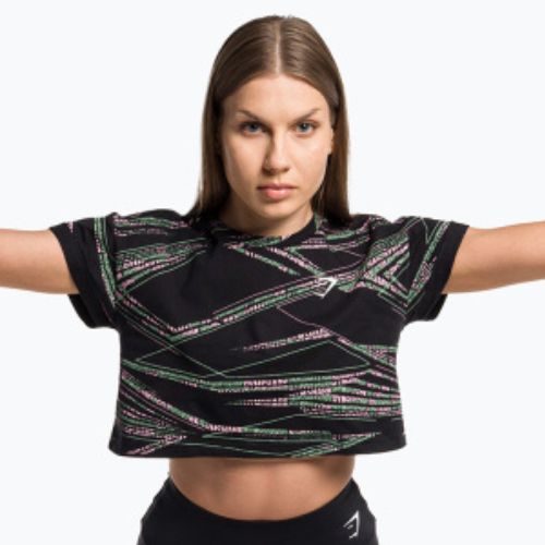 Moteriška treniruočių viršutinė dalis Gymshark Zone Graphic Crop black/lime