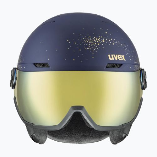 Moteriškas slidinėjimo šalmas UVEX Wanted Visor WE fleece sparkles/gold matt/mirror gold smoke