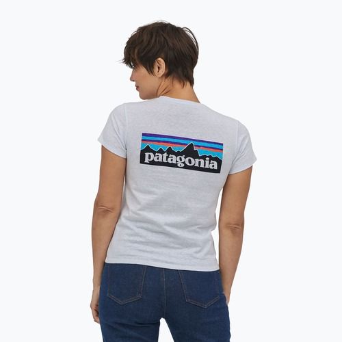 Moteriški žygio marškinėliai Patagonia P-6 Logo Responsibili-Tee white
