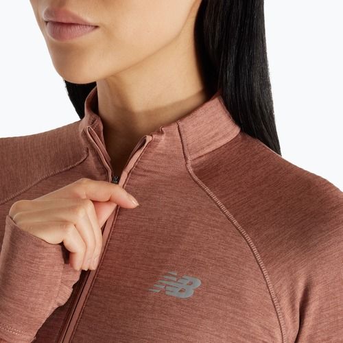 Moteriški bėgimo marškinėliai ilgomis rankovėmis New Balance Athletics Heat Grid 1/2 Zip sparrow heather