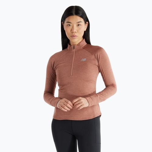 Moteriški bėgimo marškinėliai ilgomis rankovėmis New Balance Athletics Heat Grid 1/2 Zip sparrow heather
