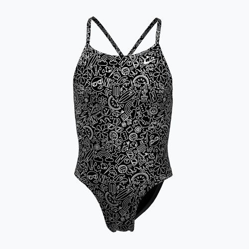 Vaikiškas vientisas plaukimo kostiumas Nike Hydrastrong Charms Multi Print Lace Up Back black
