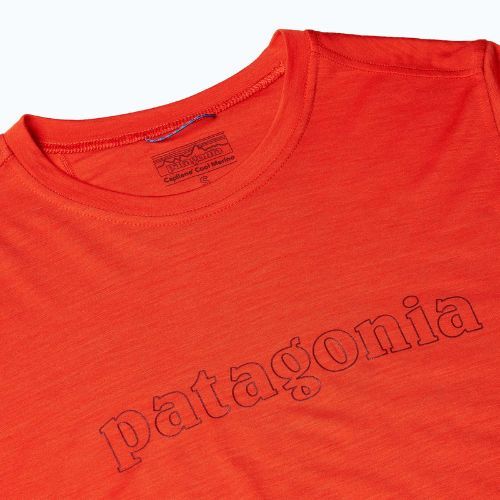 Moteriški marškinėliai ilgomis rankovėmis Patagonia Cap Cool Merino Blend Graphic outline text logo/madder red