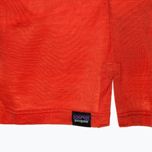 Moteriški marškinėliai ilgomis rankovėmis Patagonia Cap Cool Merino Blend Graphic outline text logo/madder red