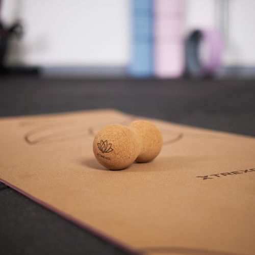 Dvigubas masažo kamuolys XTREXO kamštinis TXO-B4Z082-NC natūralus