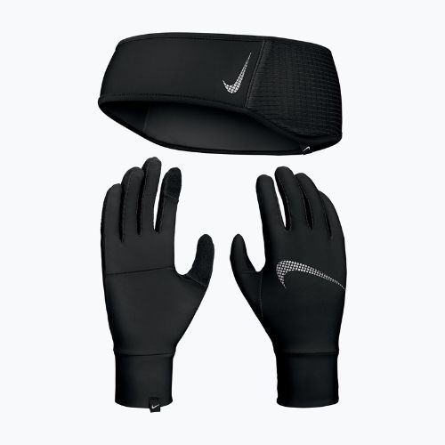 Moteriška galvos juosta + pirštinių komplektas Nike Essential Running black/black/silver