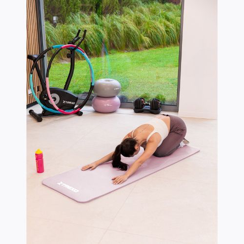 Pratimų kilimėlis XTREXO NBR 15 mm su diržu rožinis