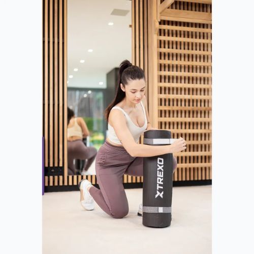 Pratimų kilimėlis XTREXO NBR 15 mm su diržu juodas