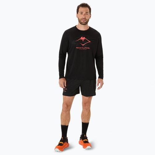 Vyriški bėgimo marškinėliai ilgomis rankovėmis ASICS Fujitrail Logo performance black/carbon/coral reefl