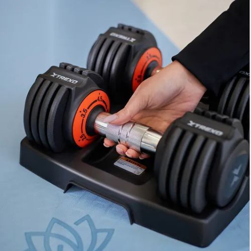 Reguliuojamų hantelių rinkinys XTREXO 2 x 5,75 kg juodas