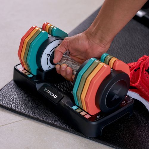 Reguliuojamų hantelių rinkinys TREXO 2 x 10 kg multicolor
