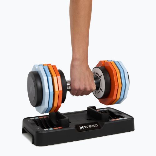 Reguliuojamų hantelių rinkinys XTREXO 2 x 10 kg multicolor