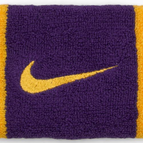 Riešų juostos Nike Swoosh Doublewide Wristbands 2 vnt. university gold/court purple/university gold