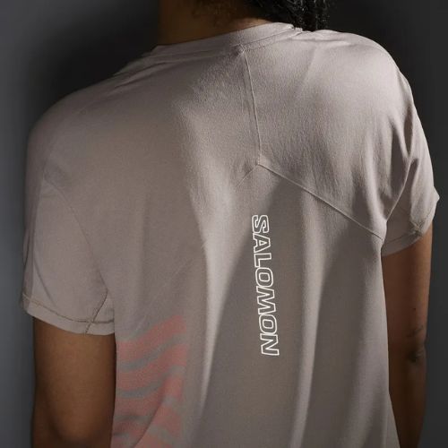 Moteriški bėgimo marškinėliai Salomon Sense Aero Tee GFX etherea/neon flame