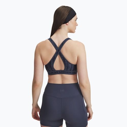 Treniruočių liemenėlė Under Armour Crossback Mid Print downpour gray/midnight navy/midnight navy