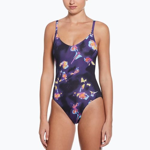 Moteriškas vientisas plaukimo kostiumas Nike Floral Blur V-Neck black