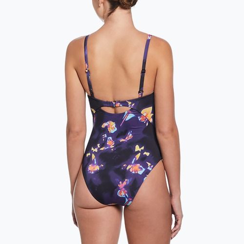 Moteriškas vientisas plaukimo kostiumas Nike Floral Blur V-Neck black